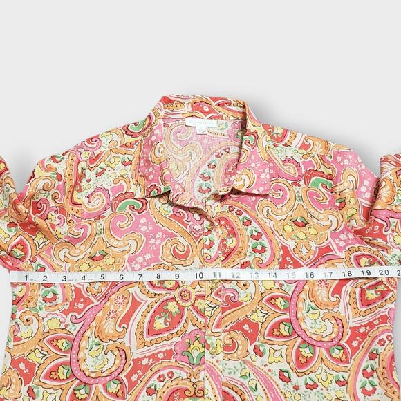 Charter Club Womens 100% Linen Floral Paisley Button Up Shirt Pink Multi Large - Picture 8 of 14